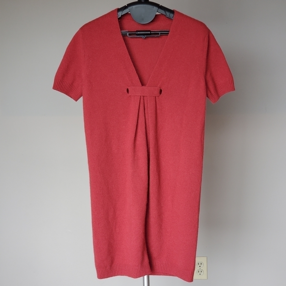 Cashmere V-Neck Short Sleeve Tunic Dress Rust Red Size S